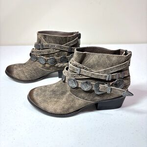Naughty Monkey Leather Anchorage Booties Women 8 Buckle Western Boho Festival